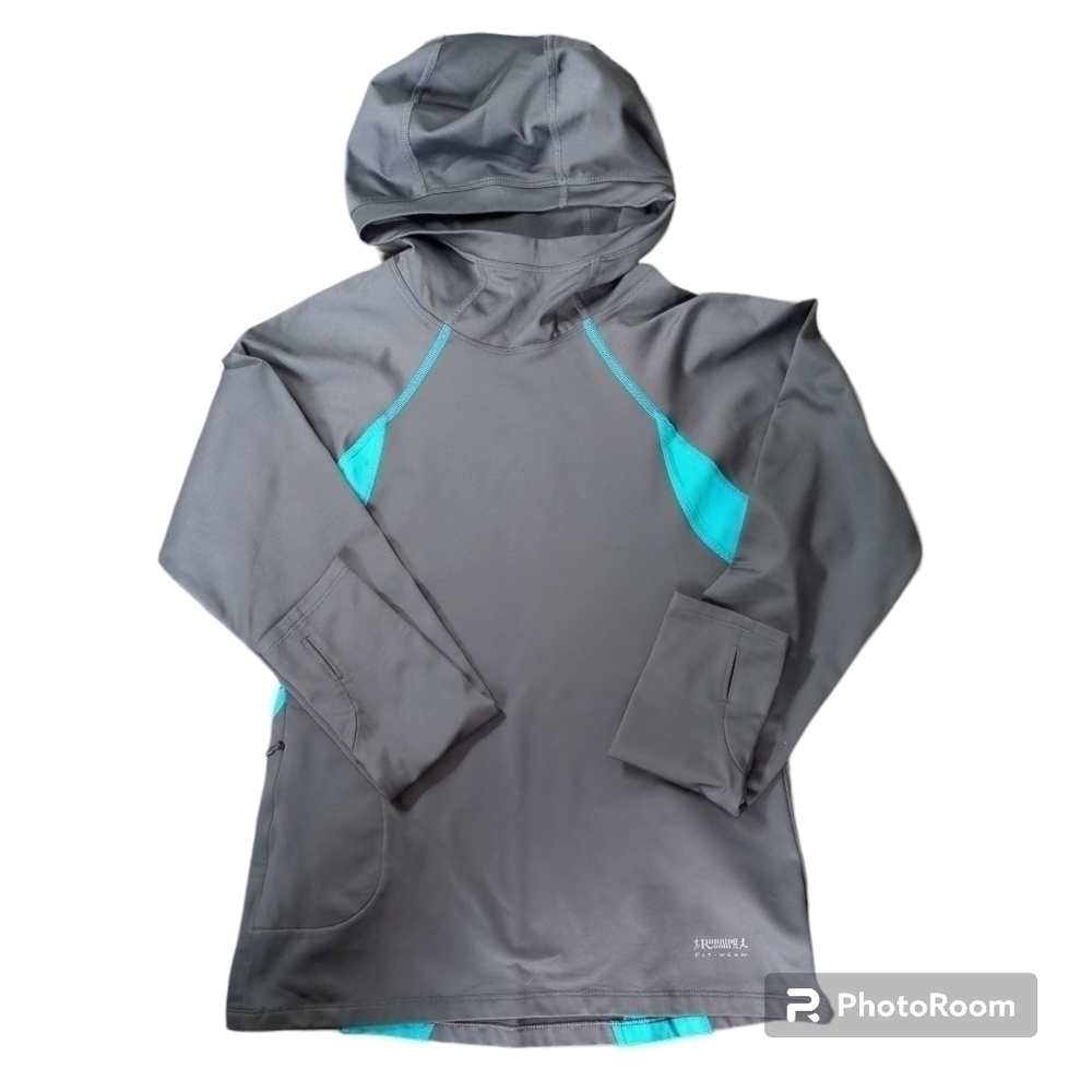 Running Room Hooded‎ Cowl Neck Fit-Wear Shirt. Grey Size S
